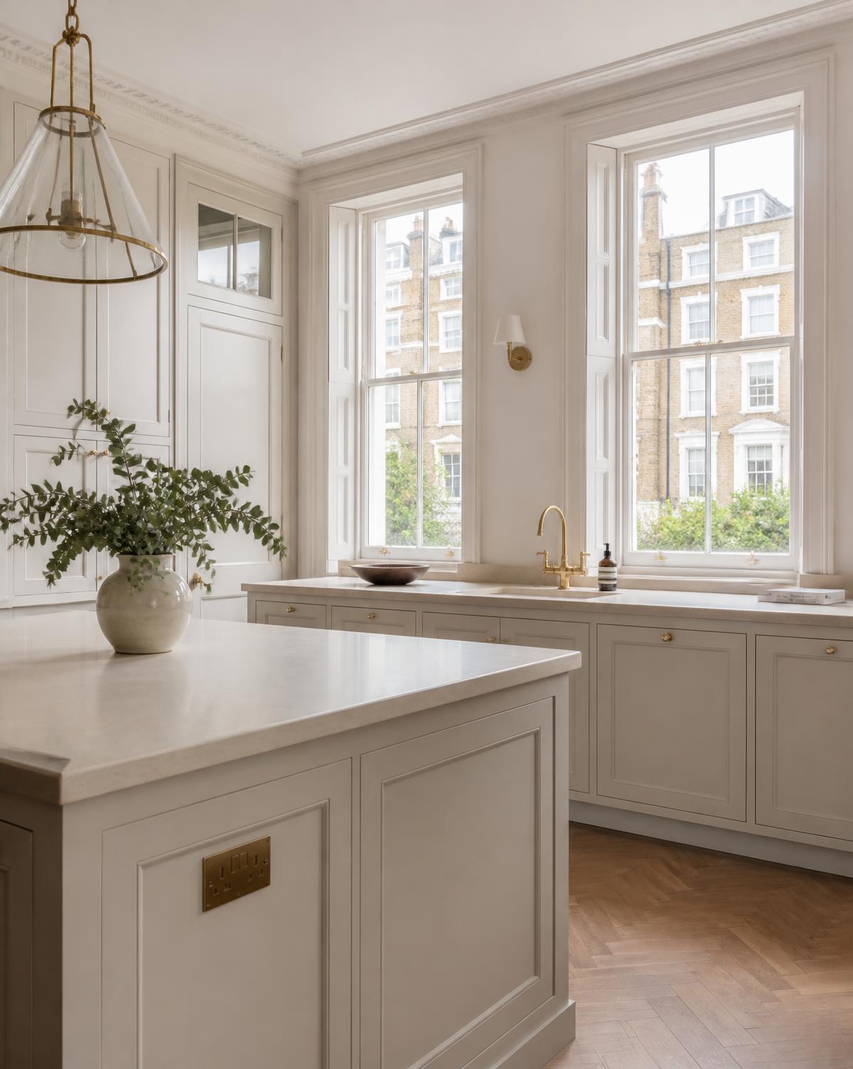 Capital Bloom cleaner polishing a marble kitchen island in a London home